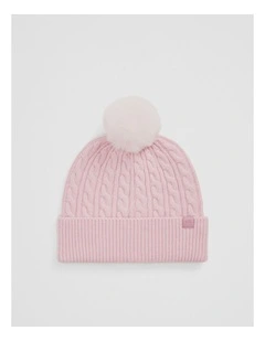 Pom Cable Beanie in Mineral Pink