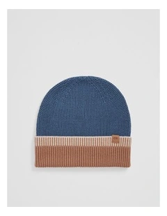 Colour Block Beanie in Deep Blue