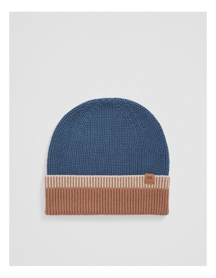 Colour Block Beanie in Deep Blue image 1