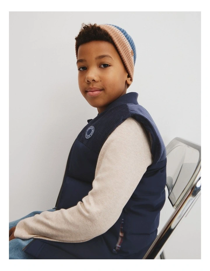 Colour Block Beanie in Deep Blue image 2