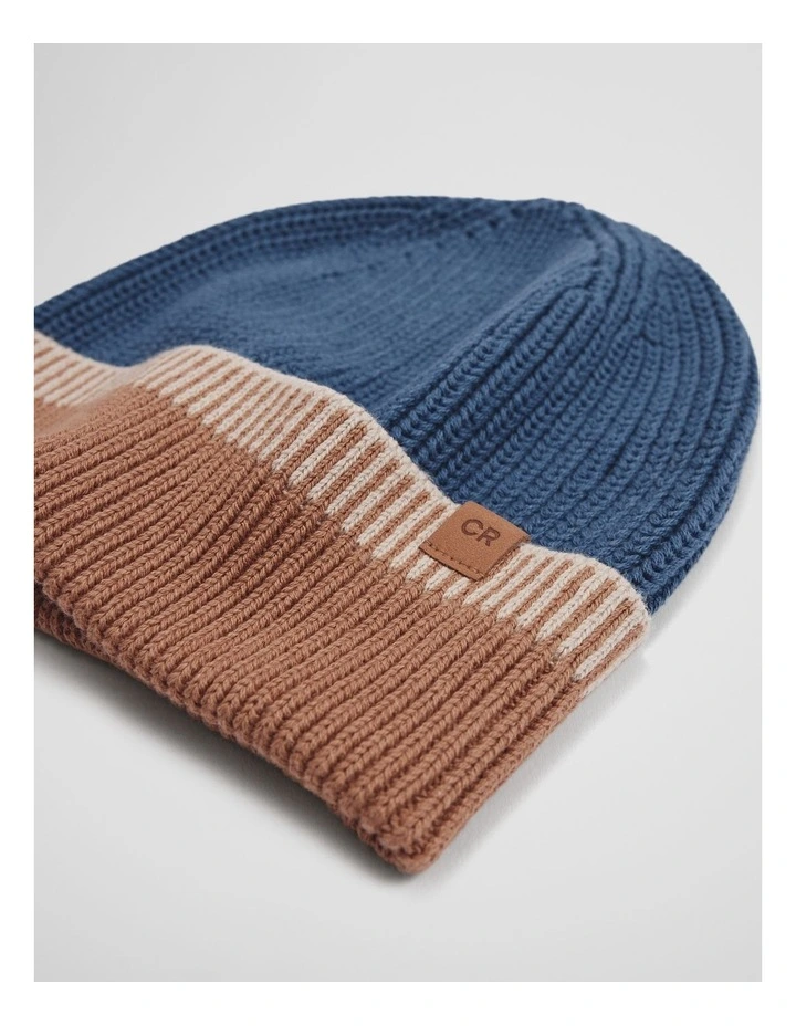 Colour Block Beanie in Deep Blue image 3
