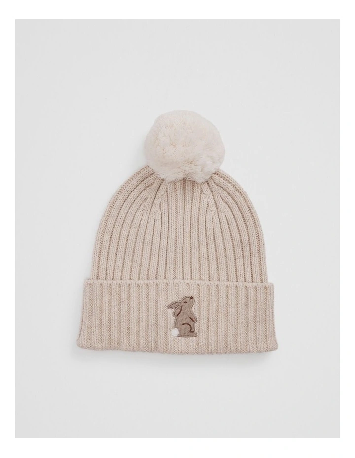 Organically Grown Cotton Blend Bunny Beanie in Oatmeal Marle image 1