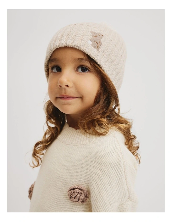 Organically Grown Cotton Blend Bunny Beanie in Oatmeal Marle image 2