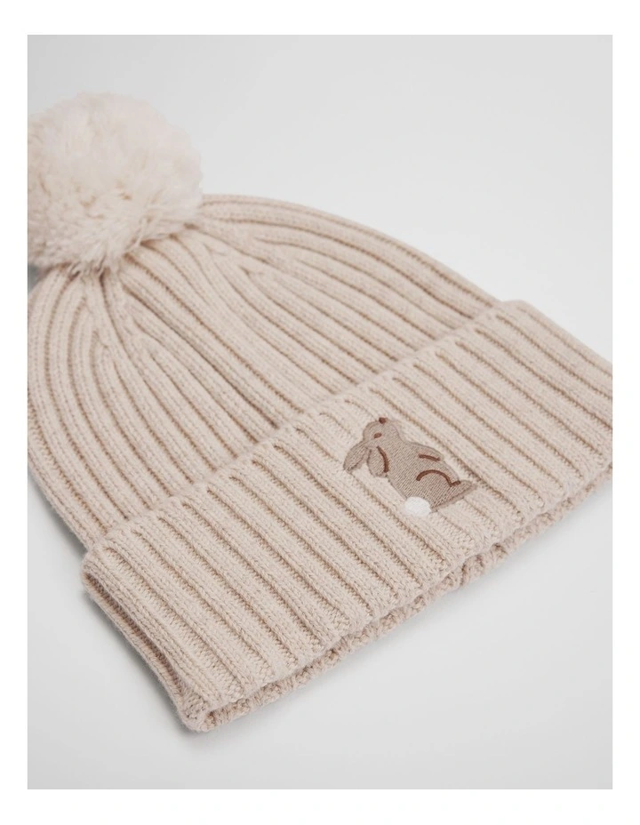 Organically Grown Cotton Blend Bunny Beanie in Oatmeal Marle image 3
