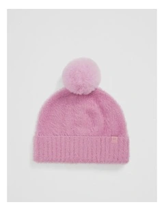 Fluffy Knit Beanie in Berry