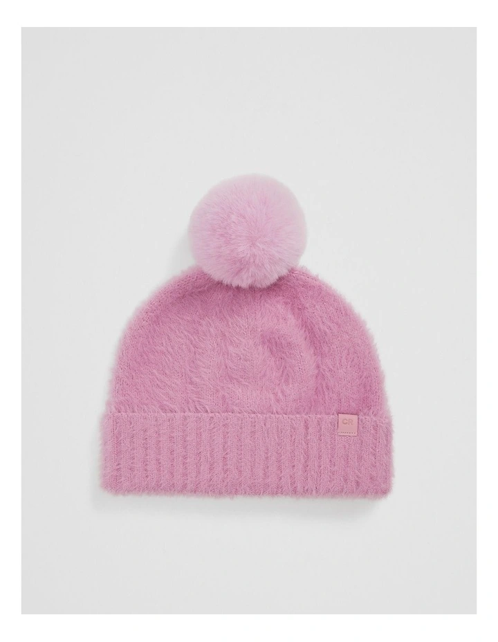 Fluffy Knit Beanie in Berry image 1