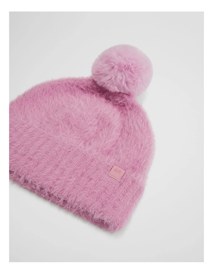 Fluffy Knit Beanie in Berry image 2