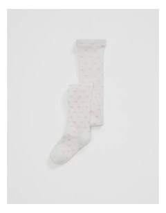 Organically Grown Cotton Blend Heart Tight Socks in Marshmallow