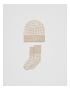 Check Knit Gift Set in Mushroom