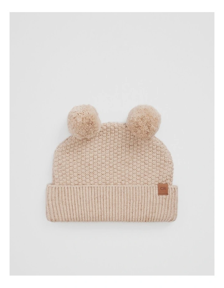 Organically Grown Cotton Cord Pom Pom Knit Beanie in Wafer image 1