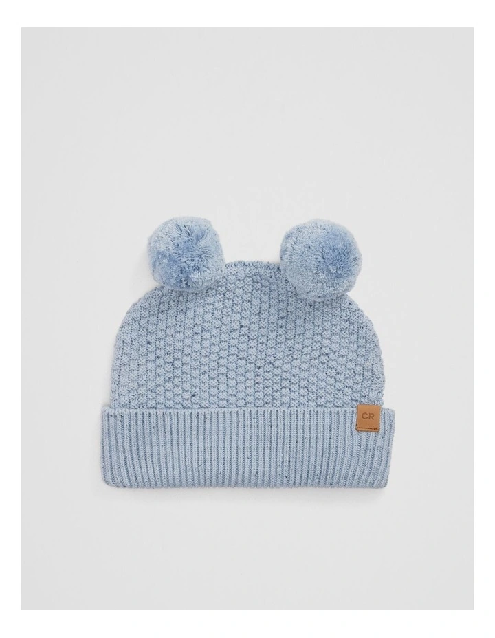 Organically Grown Cotton Cord Pom Pom Knit Beanie in Dusty Blue image 1