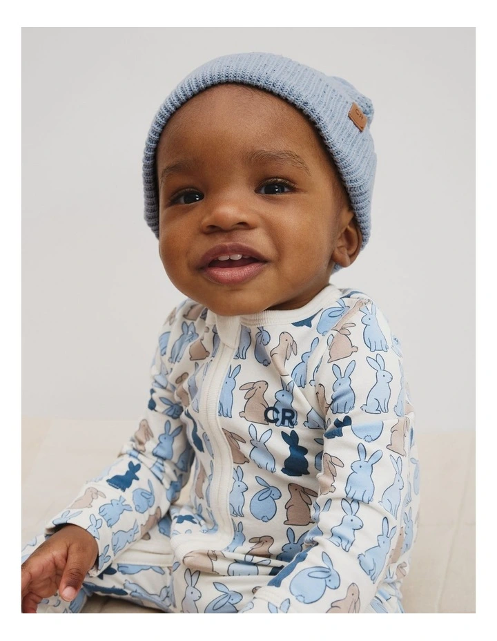 Organically Grown Cotton Cord Pom Pom Knit Beanie in Dusty Blue image 2