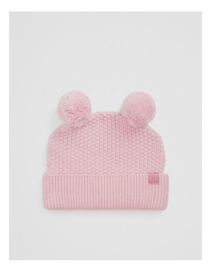 Organically Grown Cotton Cord Pom Pom Knit Beanie in Mineral Pink image 1