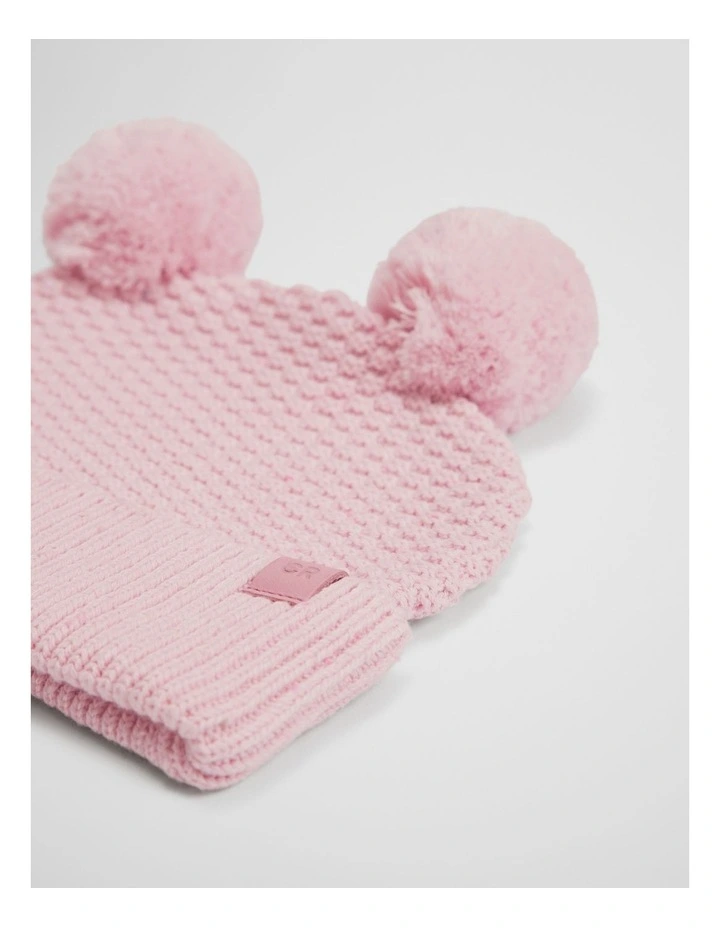 Organically Grown Cotton Cord Pom Pom Knit Beanie in Mineral Pink image 2