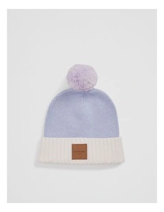 Organically Grown Cotton Blend Patch Logo Beanie in Bluebell