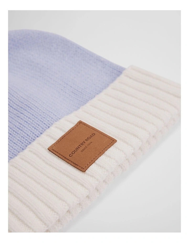 Organically Grown Cotton Blend Patch Logo Beanie in Bluebell image 2