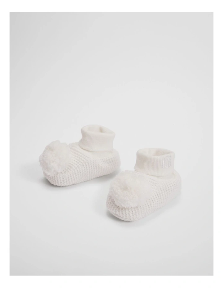 Baby Pom Pom Bootie in Oyster image 1
