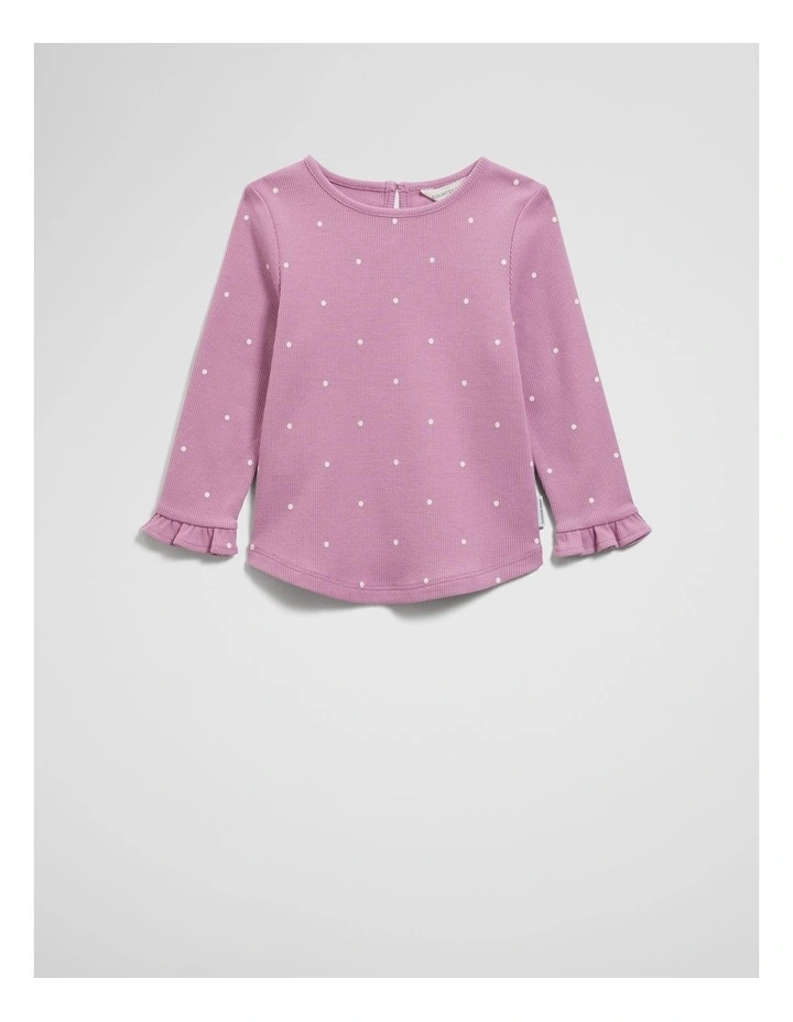 Organically Grown Cotton Cord Soft Frill Rib T-shirt in Berry Spot image 1