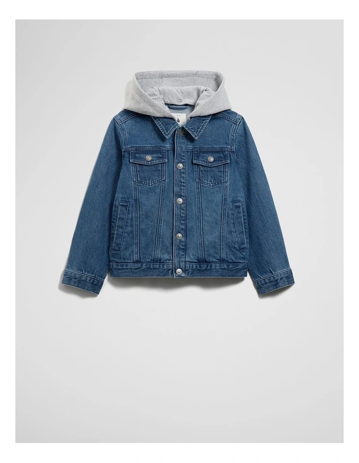 Hooded Denim Jacket in Light Indigo image 4
