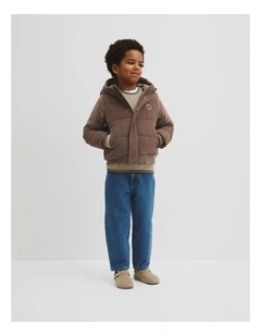Cord Puffer Jacket in Chocolate