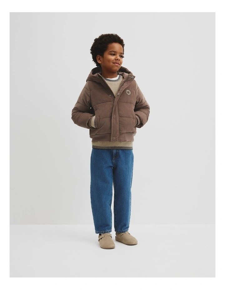 Cord Puffer Jacket in Chocolate image 1