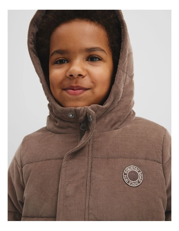Cord Puffer Jacket in Chocolate image 2