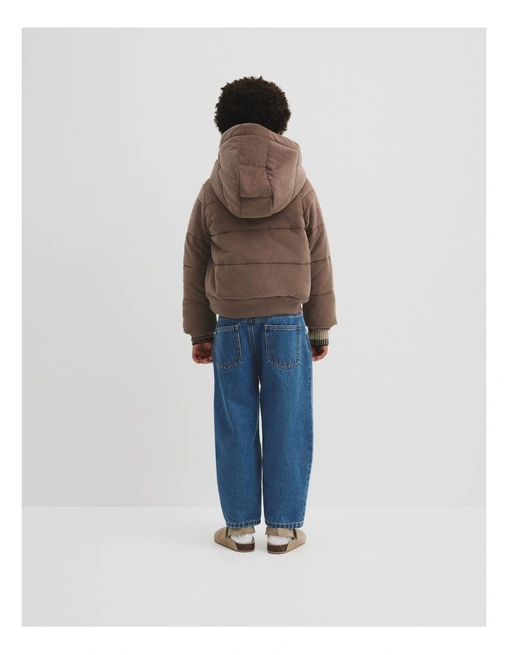 Cord Puffer Jacket in Chocolate image 3
