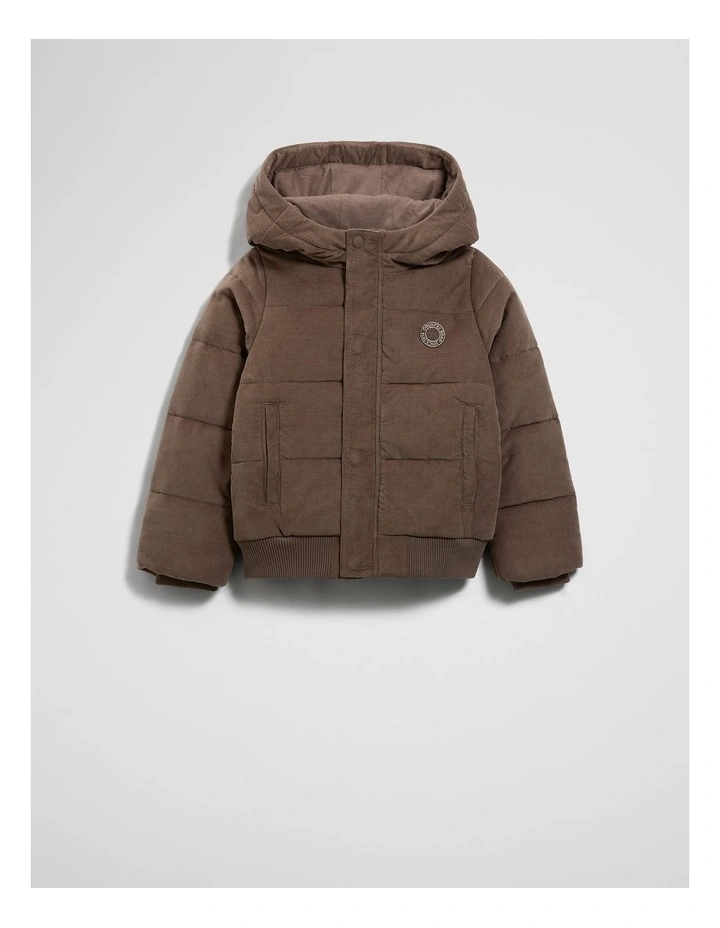 Cord Puffer Jacket in Chocolate image 4