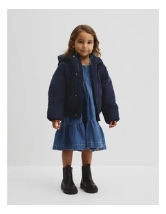 Cord Puffer Jacket in Navy