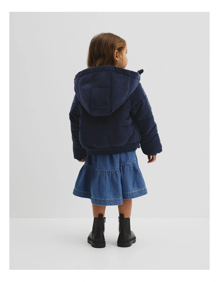 Cord Puffer Jacket in Navy image 3