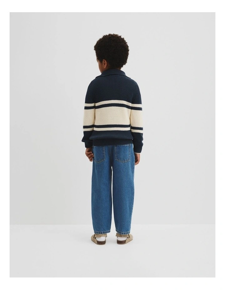 Stripe Half Zip Knit in Navy image 3
