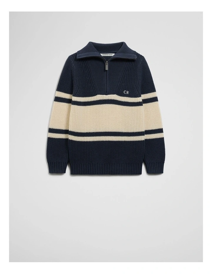 Stripe Half Zip Knit in Navy image 4