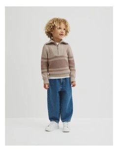 Stripe Half Zip Knit in Stone Marle