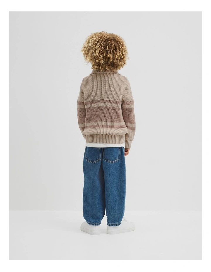 Stripe Half Zip Knit in Stone Marle image 3