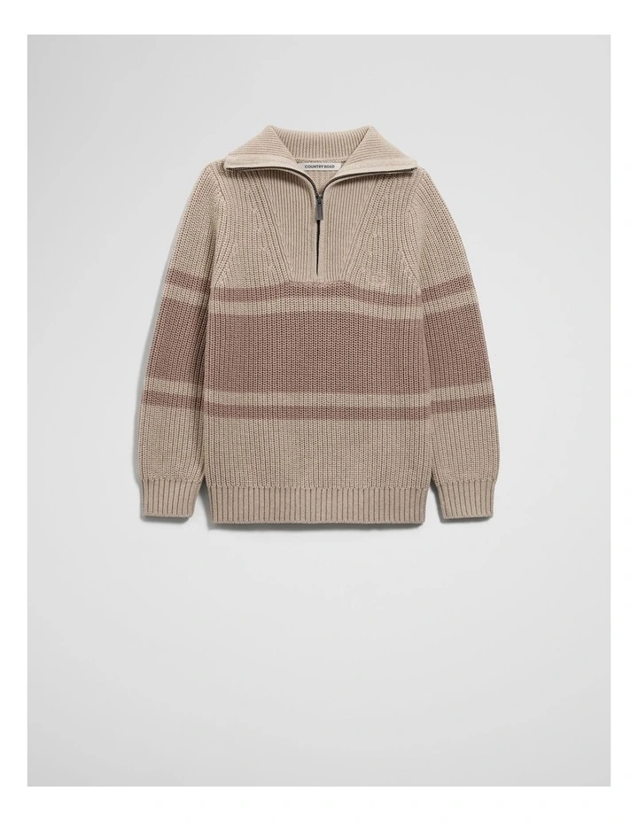 Stripe Half Zip Knit in Stone Marle image 4