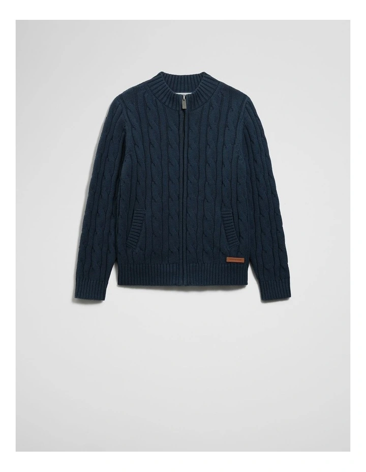 Zip Through Cardigan in Navy image 4