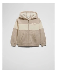 Zip Through Hooded Sweat in Stone Melange