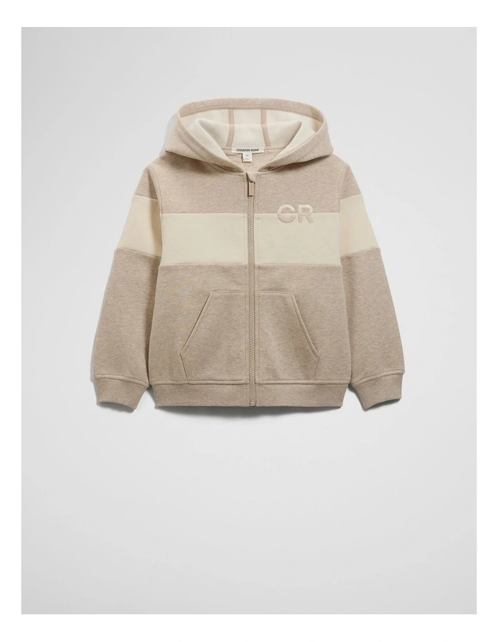 Zip Through Hooded Sweat in Stone Melange image 1