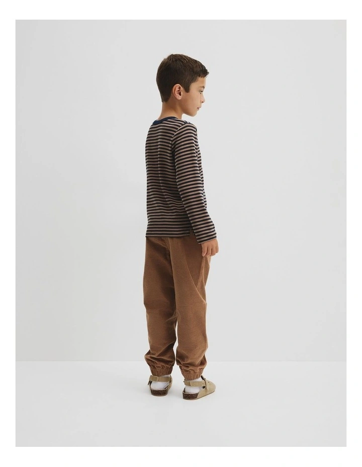 Organically Grown Cotton Long Sleeve Pocket T-shirt in Camel Navy Stripe image 3