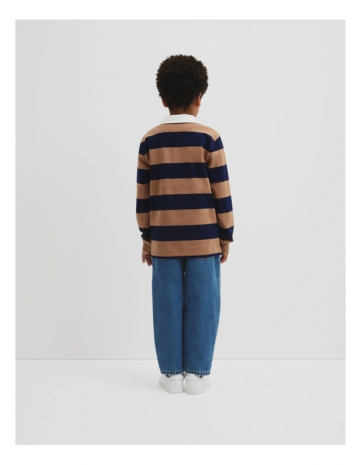 Organically Grown Cotton Block Stripe Rugby in Camel Navy Stripe image 3