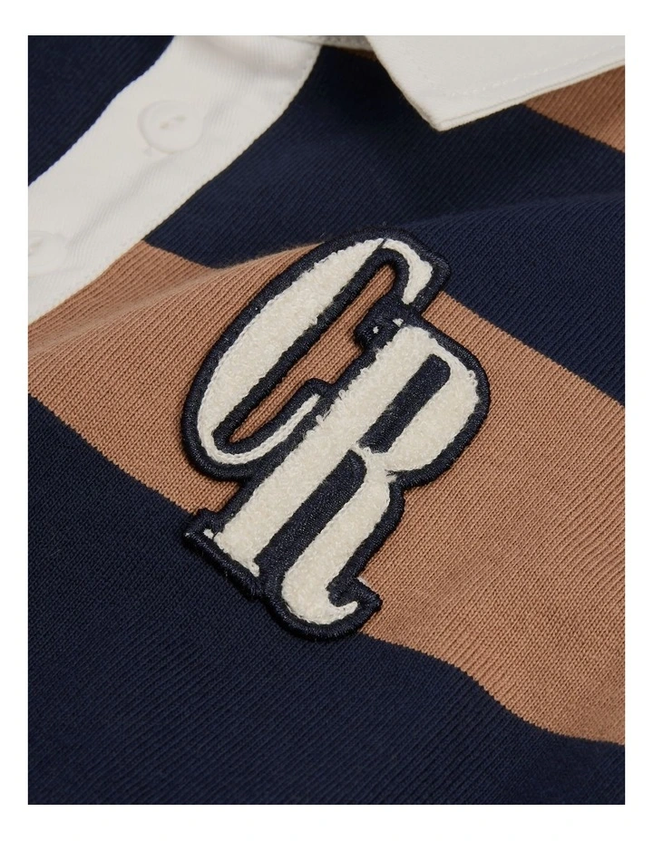 Organically Grown Cotton Block Stripe Rugby in Camel Navy Stripe image 5