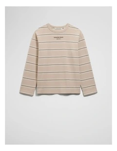 Stripe Long Sleeve Pique T-shirt in Wafer