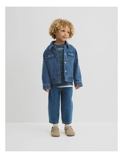 Stripe Long Sleeve Pique T-shirt in Deep Blue