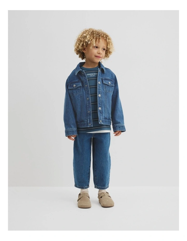 Stripe Long Sleeve Pique T-shirt in Deep Blue image 1