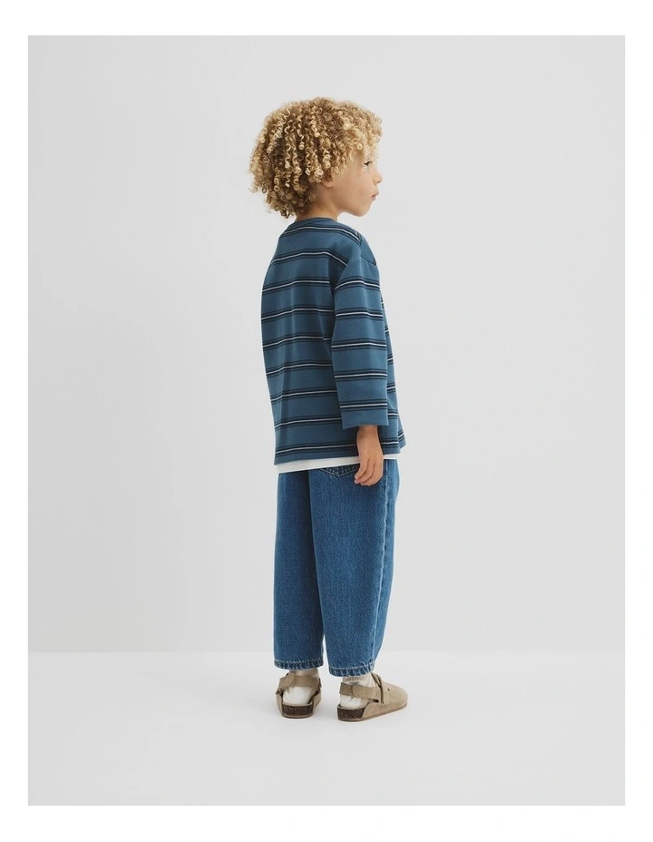 Stripe Long Sleeve Pique T-shirt in Deep Blue image 3