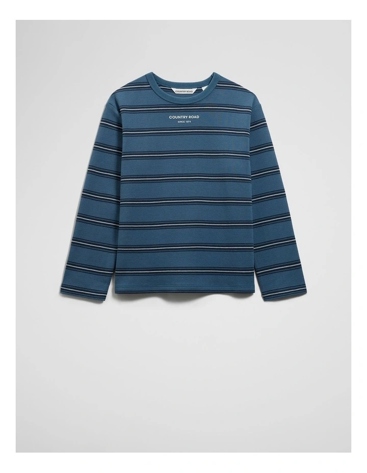 Stripe Long Sleeve Pique T-shirt in Deep Blue image 4