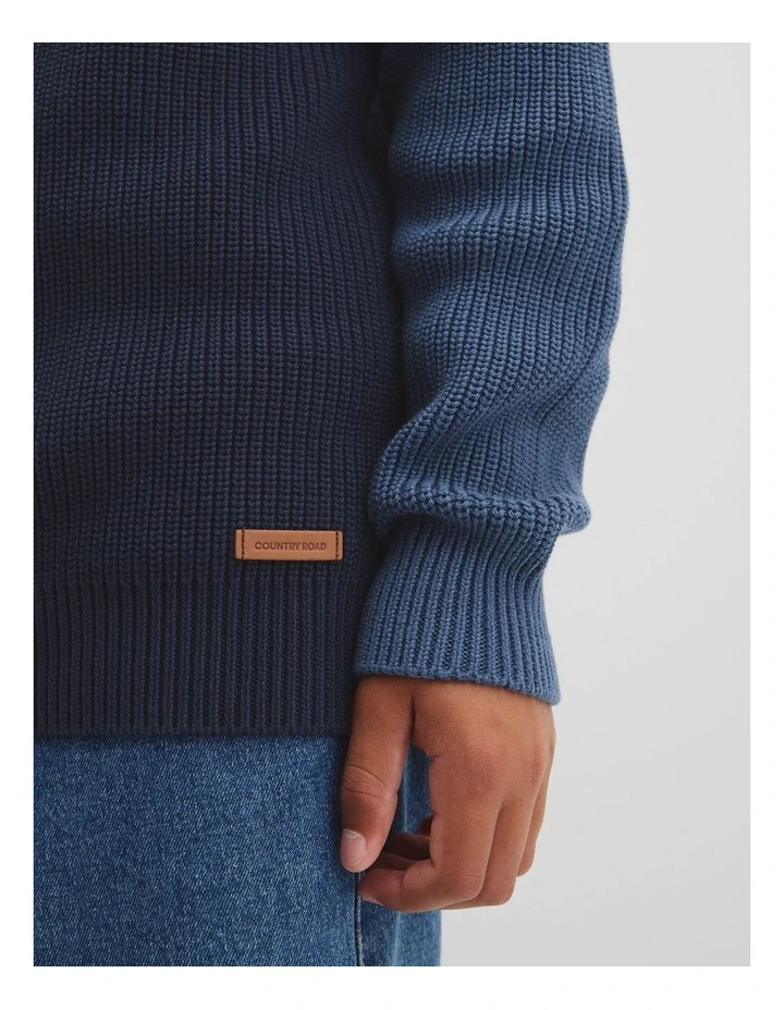 Teen Australian Cotton Spliced Half Zip Knit in Deep Blue image 3