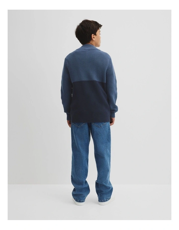Teen Australian Cotton Spliced Half Zip Knit in Deep Blue image 4