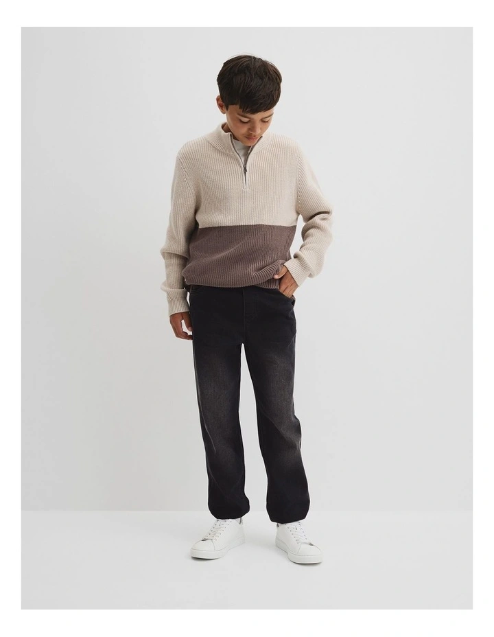 Teen Australian Cotton Spliced Half Zip Knit in Stone Marle image 1