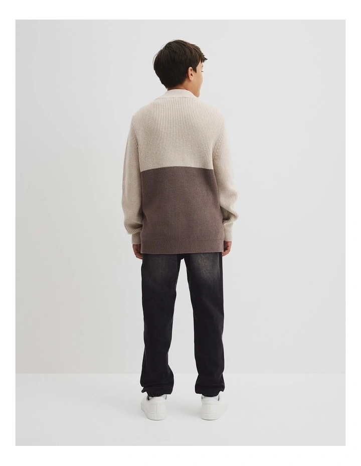 Teen Australian Cotton Spliced Half Zip Knit in Stone Marle image 4